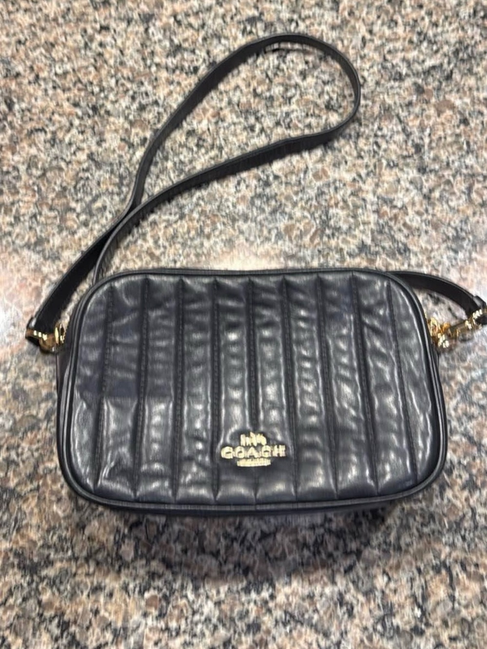 Coach Black Quilted Leather Crossbody with Gold Logo